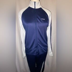 Vintage REEBOK Y2K navy blue&white 2 pcs set tracksuit Jacket&pants Sz Medium